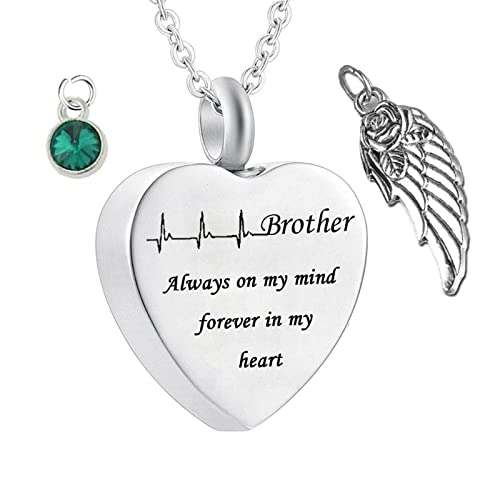 Aotiwe Collar de recuerdo para Ashes Mom, collar largo con forma de corazón para hermano siempre en mi mente para siempre en mi corazón con forma redonda de circonita cúbica de acero inoxidable