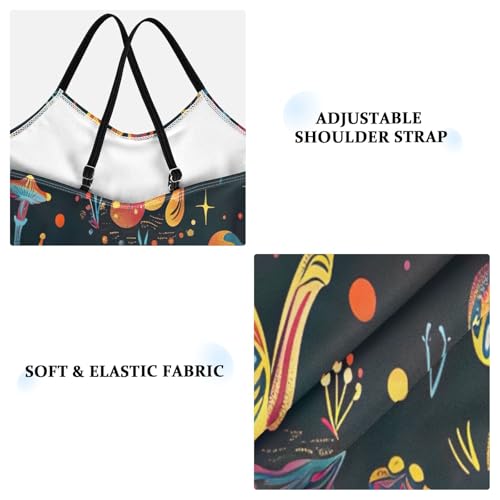 Psychedelic Cartoon Mushrooms Girls One Piece Swimsuit with Adjustable Shoulder Strap, Beach Swimsuit, 3-103