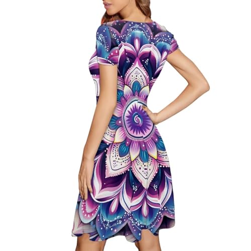 Image of POLERO Sunflower Dress for Women Floral Summer Dresses Short Sleeve Casual Sundresses Midi Dresses