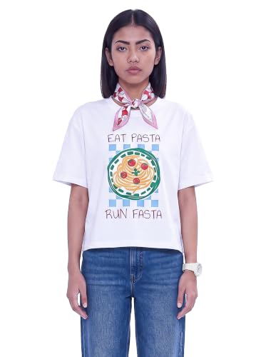 Image of Amazon Brand - Serve Women's Oversized Graphic T-Shirt | Cotton Printed Crew Neck Tee | Half Sleeve Loose Fit