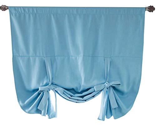 ZebraSmile Small Window Blackout Curtains Blackout Curtains Short Bedroom Blackout Window Shade Up Down Blackout Roman Curtain Balloon Curtain Panel Blue 31.5X55(H) in