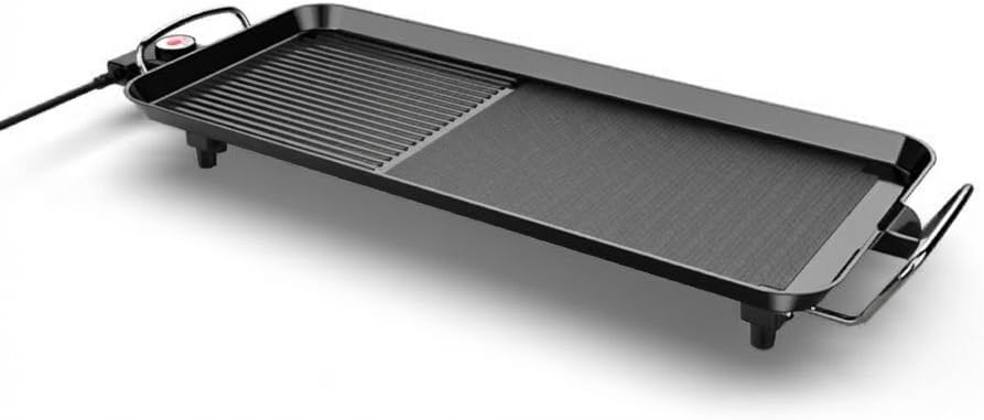 Electric Grill Indoor: Dual-Zone Cooking (Flat+Ribbed), 1500W Fast Heating, Non-Stick Surface, 5-Temp Control, Oil Drip Tray– Ideal for 3-8 People, Steak/Seafood/Vegetables (extra-large)