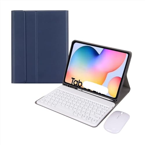 Funda con teclado para Samsung Tab S9 con ranura de bolígrafo y ratón azul oscuro