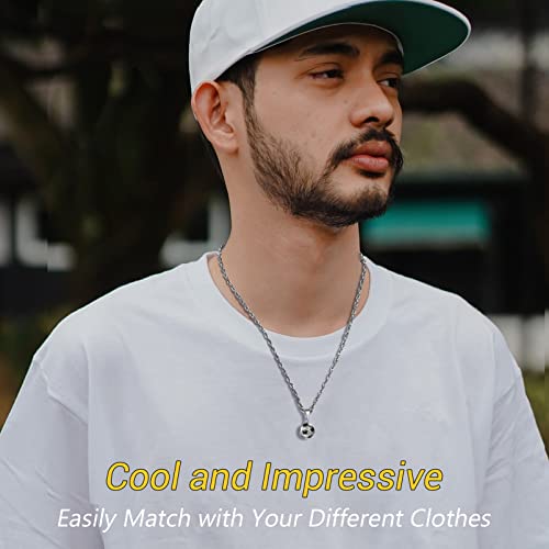 PROSTEEL 316L Stainless Steel 3D Football/Basketball/Volleyball/Baseball/Rugby Ball Cool Necklaces for Men, Sports Players Favors Jewelry, 22inch, Come with Box2