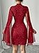 IQLWI Women's Sequin Cloak Sleeve Dress Mock Neck Cocktail Long Flowy Sleeves for Going Out Fromal Prom Party (US, Alpha, Large, Regular, Regular, Sparkle Red)