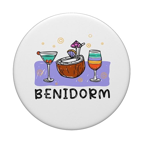 Benidorm Vacation Beach PopSockets Swappable PopGrip, Black - Image 3
