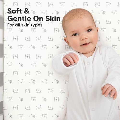 Image of 2pk Organic Cotton Crib Sheets for Boy Girl 52x28 (Bumble Bear) | Fitted Crib Mattress Sheet Neutral, Breathable Cover for Baby Bed Set, Toddler Mattress, Soft & Cute Prints