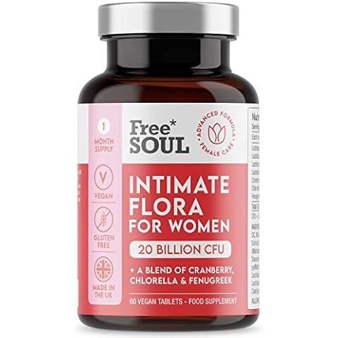 Probiotics for Women - Scientifically Proven Bio Cultures for Women's Intimate Flora | 20 Billion CFU Fortified with 15,000mg Cranberry, Fenugreek & Chlorella | Vegan | 60 Tablets | Free Soul Cover
