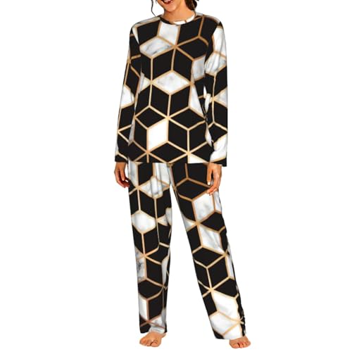 Pyjama marbré 3D pour femme ensemble de nuit manches longues élastique et doux