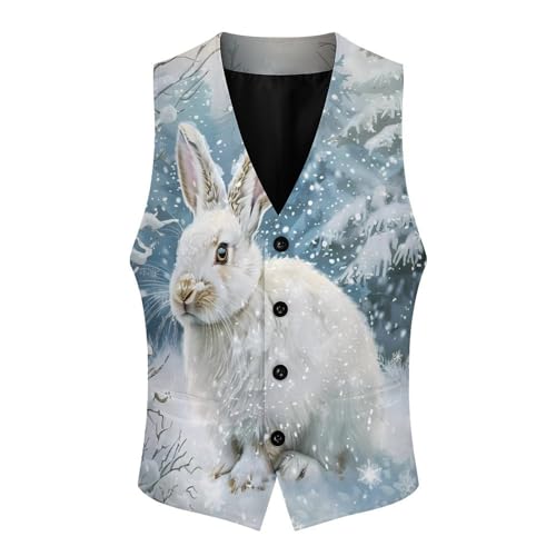 White Rabbit in Snowy Day Novelty Men's Suit Vest Funny Formal Dress Vests Business Waistcoat3