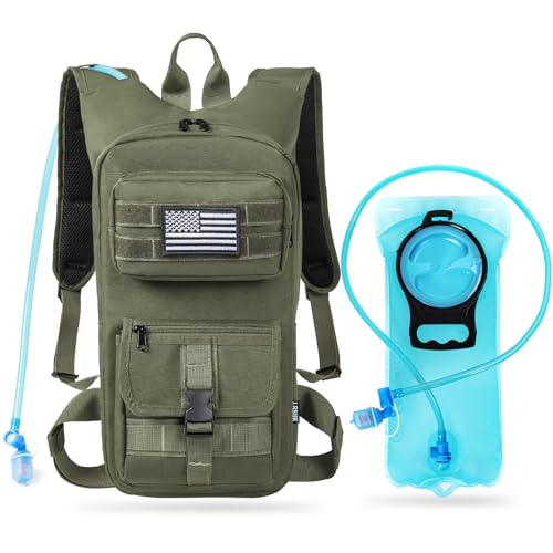 Image of Hydration Backpack, Tactical Molle Water with 2L TPU Water Bladder, for Men Women Lightweight Water Backpack, Hydration Pack for Hiking, Biking, Climbing and Hunting, Military Green