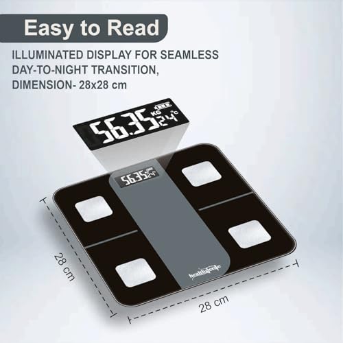 Image of Healthgenie Smart BMI Weight Machine for Body Weight with 18 Body Parameters Sync with Mobile App, Body fat Analyzer Machine with 2 Yrs Warranty Bluetooth Weighing Machine Grey Divine (HB-411)