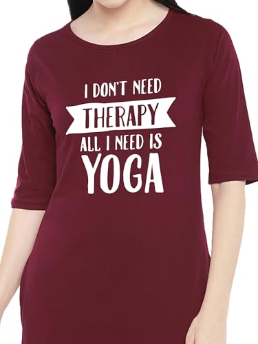 Image of STATUS MANTRA Women's Long T-Shirt Dress - Cotton Casual Knee Length Dress with 3 /4 Sleeves | Soft Bio-Washed Fabric, Crew Neck, Relaxed Fit | Comfy Summer Lounge Wear
