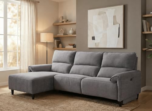 DecoInParis Canapé d’Angle Relax électrique en Tissu Gris foncé LUDMILA - Angle Gauche