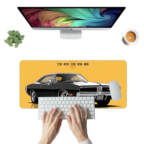 Image of Moto Edition Desk Mat 23x11 Inch - Racing-Themed Keyboard & Mouse Pad for Office, Home & Gaming | Non-Slip Rubber Base, Waterproof Surface, Supercar & Bike Inspired Table Mat (Classic Dodge)
