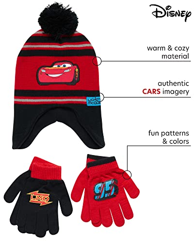 Image of Disney Cars Lightning McQueen Winter Hat 2 Pair Mittens or Gloves (Toddler /Little Boys)