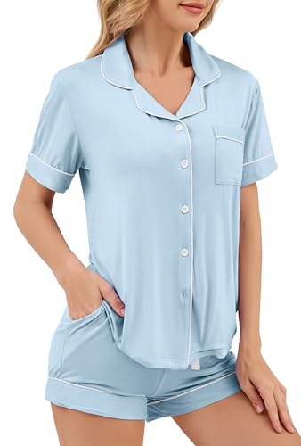 Women's Pajama Sets Short Sleeve Button Down Sleepwear Nightwear Soft Pjs Lounge Sets3
