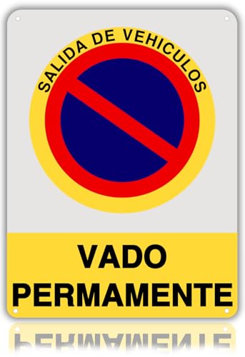 LEIASA Cartel Vado Permamente - 21x28 cm - Aluminio Reflectante - Grosor 0.8 mm - Resistente Exterior - Impresión UV - Señal Prohibido Aparcar - Llamamos Grúa - Metal Duradero (Vado Permamente)