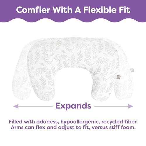 boppy nursing pillow - ergonomic bottle amp breastfeeding pillow with high firm large area water-repellent cushion with washable cover baby safety alliance verified - blue speckled current