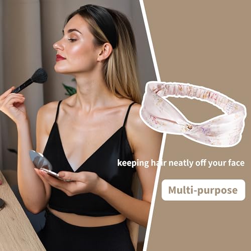 Image of ZLYC Mulberry Silk Headband for Women's Hair, Floral Light Pink