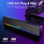 Bluedee Haut-parleurs pour ordinateur de bureau, Bluetooth 5.3 PC Haut-parleurs avec dynamique RGB Léger, Hi-Fi Stereo Computer Barre sonore, Plug & Jouer par fil USB/USB-C Haut-parleur de jeu puissant pour PC, Bureau, Ordinateur portable