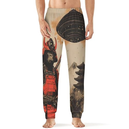 Japanese Chimpanzee Samurais Monkey Men's Pajamas Pants Lightweight Sleep Lounge Pant Pjs Bottoms Casual Sleepwear