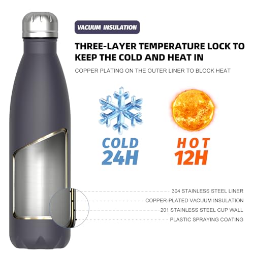 Image of WATERSY Stainless Steel water bottles,17oz /500ml Insulated Water Bottles,Dark Purple metal water bottle Keeps Drink Cold and Hot,BPA Free kids water bottles for School,Gym,Travel,Sports