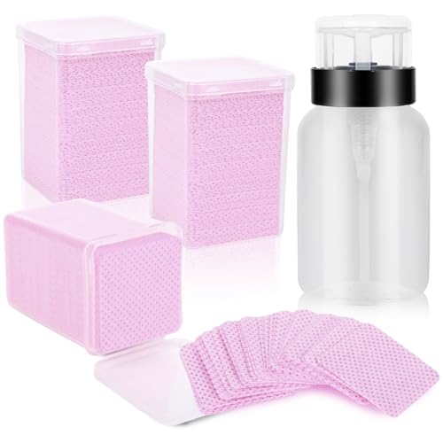 ShanySheny 600PCS Lint Free Nail Wipes with Dispenser Nail Polish Remover Wipes with Acetone Dispenser Lash Glue Cleaning Wipes With 1PCS Empty Pump Bottle Dispenser 210ML/7.1OZ
