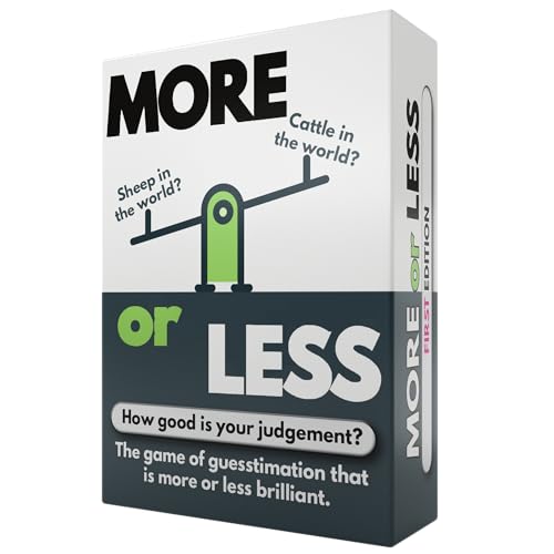 More or Less First Edition Card Game - How Good Is Your Judgement? 2 Players + | Secret Santa or Stocking Filler for Him or Her | For Kids, Teens & Adults | Play Anywhere | Age 12+