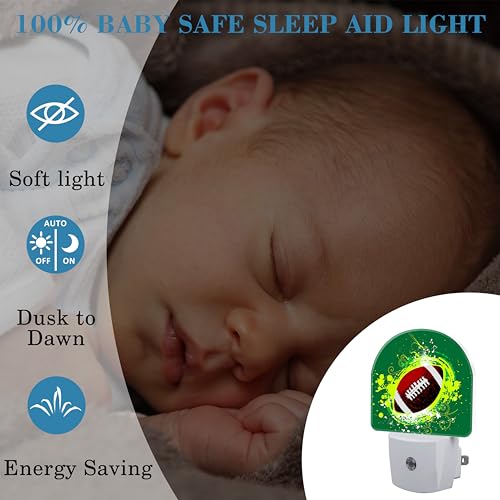 Image of Night Light for Kids Girls Boys, Abstract American Football LED Night Light Plug into Wall with Dusk to Dawn Sensor for Room Decor, Hallway, Kitchen, Bathroom, Nursery, Stairs