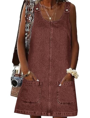 Image of Overall Dress for Women Denim Dress Denim Overall Round Neck Skirtall Jean Dress Denim Jumper Dress Pinafore