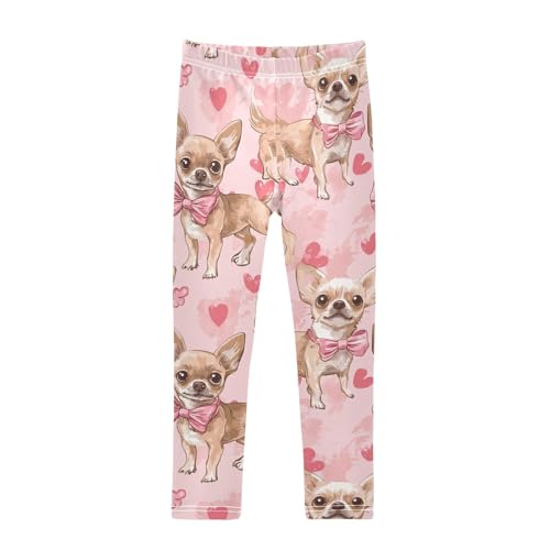 Wusikd Chihuahuas Girls' Leggings Toddler Doodles Pink Heart Kids Yoga Pants Dance Active Tights 4T