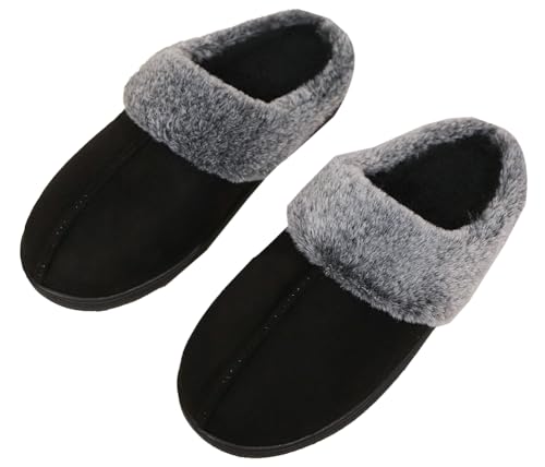 Pocadri Winter Slippers for Women Men Memory Foam House Shoes Faux Suede Upper Faux Fur Lining Warm Comfy Indoor Fuzzy Non-Slip Slippers