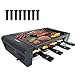 TAMARIT Raclette Table Grill for 8, 2 in 1 Small Swiss Style PFAS-No Nonstick Reversible Grill/Griddle Plate Adjustable Temperature Control 1300 W, 8 Raclette Cheese Pans Black