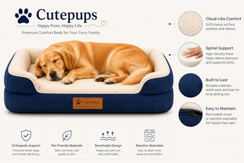 Image of Cutepups Navy Blue Orthopedic Dog Bed Medium Size (M) - Soft Plush Washable Bed for Medium Dogs