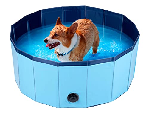 Maxxpro Piscina per cani pieghevole – antiscivolo – valvola di scarico – Ø 80 cm – blu