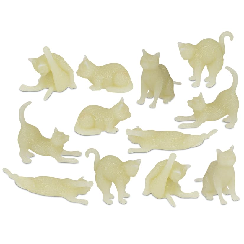Accoutrements Archie McPhee Itty Bitty Glow Cats - Bag of 12 Glow-in-The-Dark Vinyl Kitties in 6 Adorable Styles for Cat Lovers and Crazy Cat Ladies,