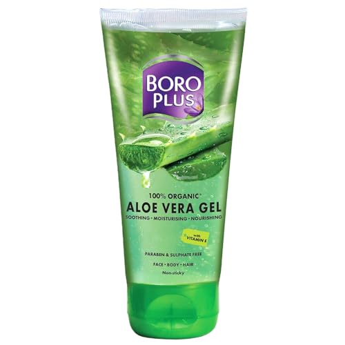 Boroplus Organic Aloe Vera Gel with Vitamin E | Daily Moisturizer for Face, Body & Hair | Soothing & Nourishing Gel for Dry Skin | Hydrating & Non-Sticky | 5.07 Oz (150 ml)