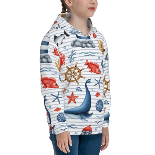 Watercolor Nautical Kids Pullover Hoodies Boys Sweatshirts Girls Athletic Clothes with Pocket3