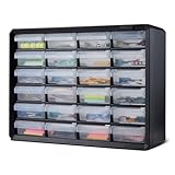 Amazon Basics Cassettiera Portaminuteria, Organizzatore in Plastica 24 Cassetti con Divisori per Ufficio/Attrezzi/Minuteria, Montabile a Parete, 16 x 54,1 x 40,1 cm, Nero