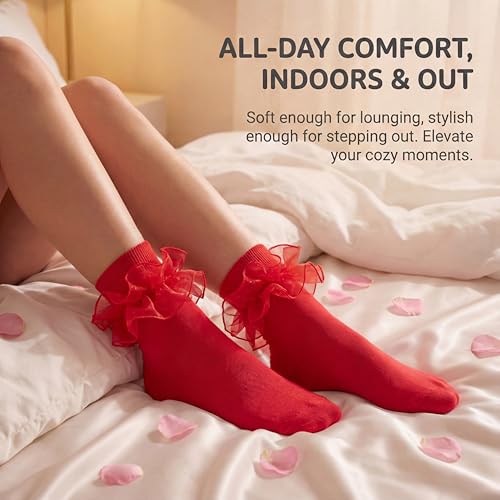Image of Dicry Socks for Women, Big Ruffle Socks with Turn Cuff and Double Lace