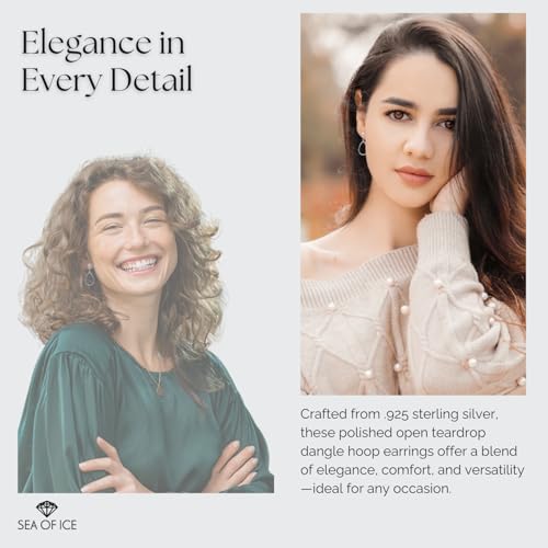 Sterling Silver Open Teardrop Dangle Hoop Earrings 5mm Bead Post Dangle Earrings for Women3