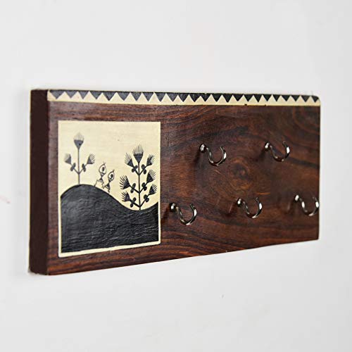 Image of Artysta 'Celebration of Life' Wooden Key Holder | Wall Mounted Key Chain Holder | Key Organizer | Handmade Painted Key Hanger | Home Decor Gifts | 5 Key Hooks| (Black & White)