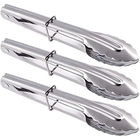 HINMAY Small Stainless Steel Serving Tongs 7-Inch Serving Tongs Mini Cooking Tongs, Set of 3 (Silver) Cover