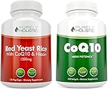Purely Holistic Red Yeast Rice 1200mg & Niacin + CoQ10 100mg - 120 Capsules & 240 Softgels Bundle - Made in USA