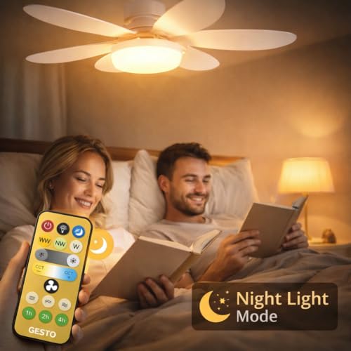 Image of Gesto Portable Ceiling Fan with LED Light | B22 Plug & Play Fan Light with Remote | 3 Speed Fan | 3 Color Light (3000K /4500K /6500K) | Ideal for Bathroom, Kitchen, Bedroom, Pooja Room, Small Office