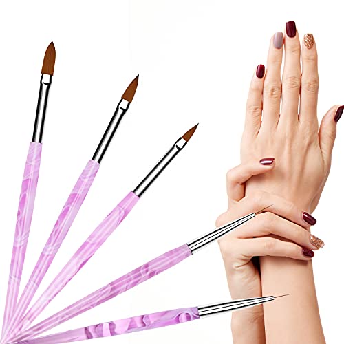 AIUMMO Nail Art Brush, 5 PCS Nail Art Design Pen Painting Tools set with Nail Liner Brush Nail Extension UV Gel Nail Builder Brush for Salon at Home DIY Nail Manicure