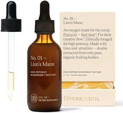 UPHORIC URTH Lions Mane Extract - Double Extracted Fruitbody Mushroom Tincture, Natural Support for Mental Clarity, Brain Function, Memory, Cell Regeneration, Creativity & Mood (60 Servings)