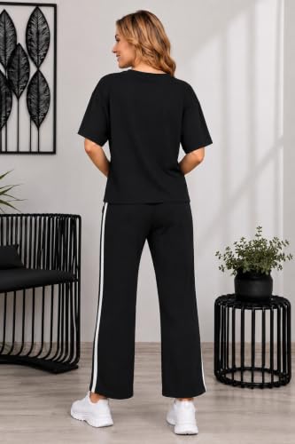 Image of Women's Printed Co-Ord Lounge Set | Oversized Half Sleeve T-Shirt & Straight Fit Track Pants | Casual Two Piece Co Ord Set for Daily Wear, Travel, Gym, Airport Look & Loungewear