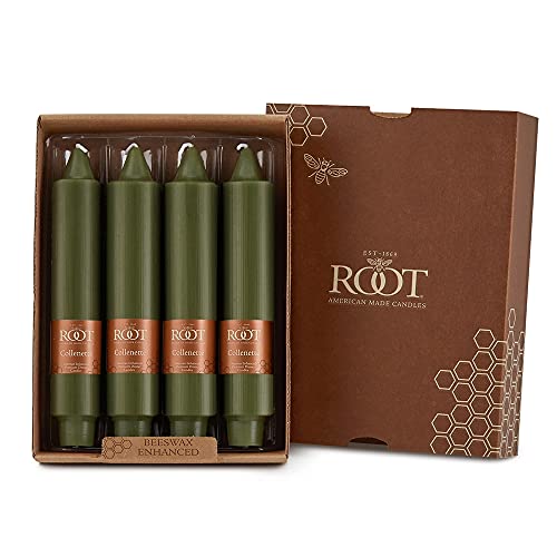 Bougies de table Root Candles olive foncé 17,8 cm sans odeur pour repas sans fumée